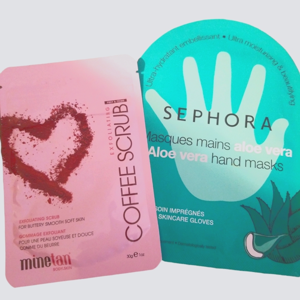 4/25 bundle item. Sephora hand Mask and Minetan Coffee Scrub